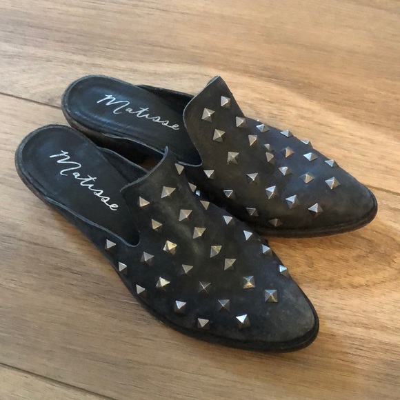 MATISSE CHARLIZE STUDDED LOAFER MULE IN BLACK LEATHER - Picture 1 of 5